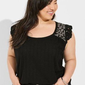 Torrid - Knit Scoop Neck Ruffle Sleeve Swing Top in Deep Black